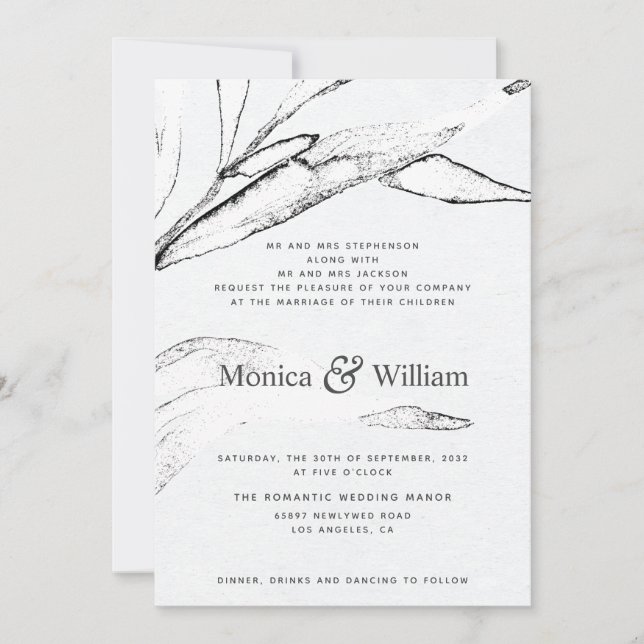 Invitación Boda de folletos gráficos modernos en blanco y neg (Anverso)