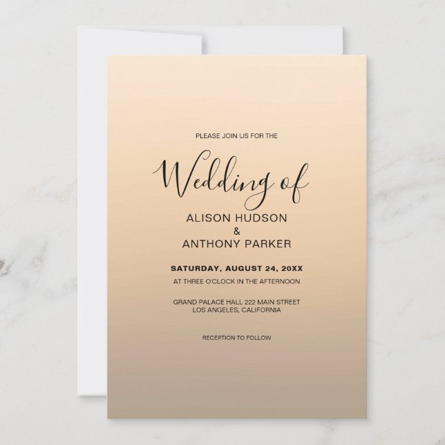 Invitación Boda de fondo Beige Ombre (Anverso)