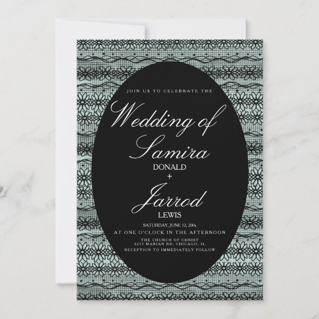 Invitación Boda de fondo de encaje negro dibujado a mano mode (Anverso)