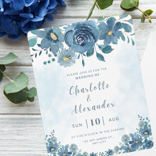 Invitación Boda de fondo de humo de flores de la Marina Azul
