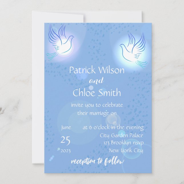 Invitación Boda de fondo de iluminación de paloma blanca (Anverso)