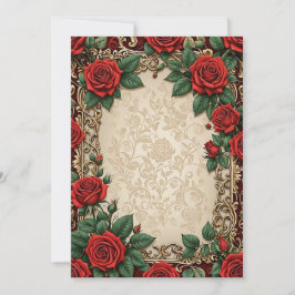Invitación Boda de fondo de pergamino floral de rosas rojas