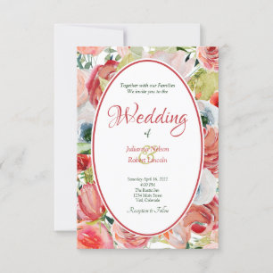 Invitación boda de fondo floral naranja y rojo