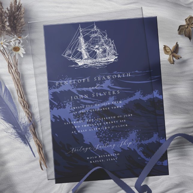 Invitación Boda de fondo Nautical Dark Blue Waves (In situ behind acrylic invitation - see my collection for matching invitation)