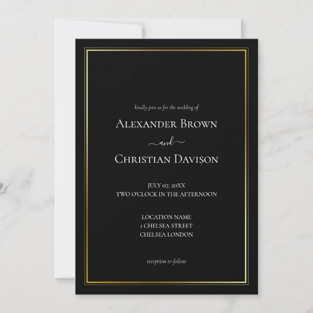 Invitación Boda de fondo negro Minimalista simple (Anverso)