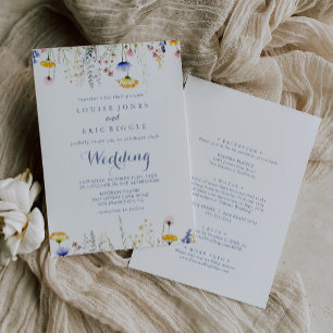 Invitación Boda de fondo y frente de flor silvestre multicolo