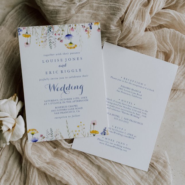 Invitación Boda de fondo y frente de flor silvestre multicolo (Subido por el creador)