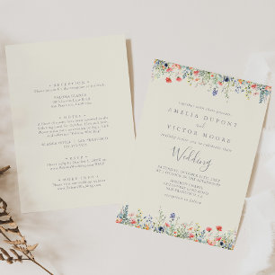 Invitación Boda de fondo y frente de flores silvestres multic