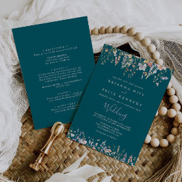 Invitación Boda de fondo y frente verde de flor silvestre mul