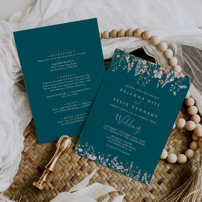 Invitación Boda de fondo y frente verde de flor silvestre mul (Subido por el creador)