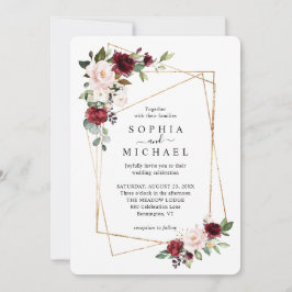 Invitación Boda de forma geométrica floral dorada con rubor y