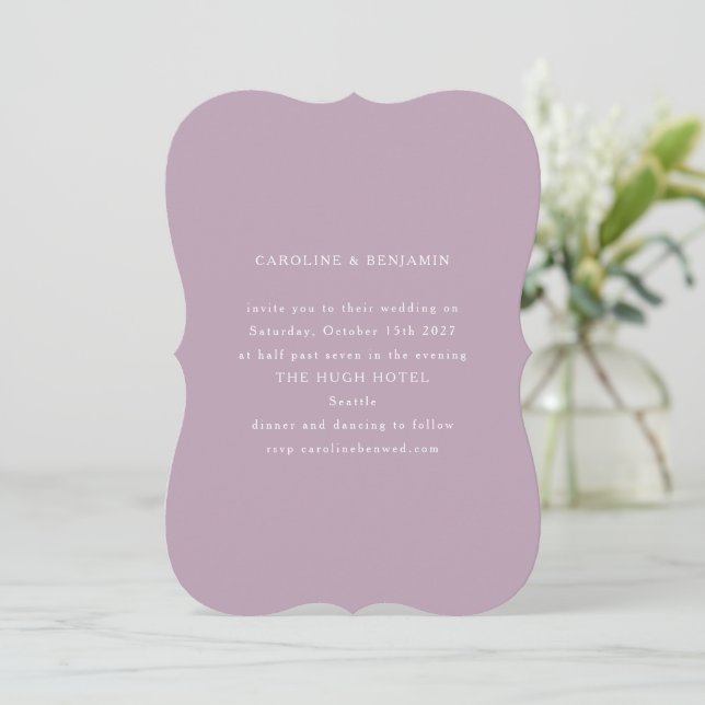 Invitación Boda de forma único de Lilac Dusty formal clásico (Anverso de pie)