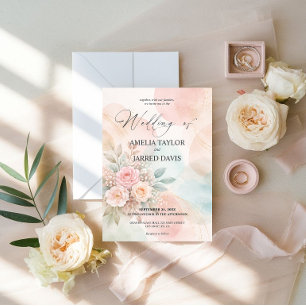 Invitación Boda de Formas Abstractas Florales Acuarela Pastel