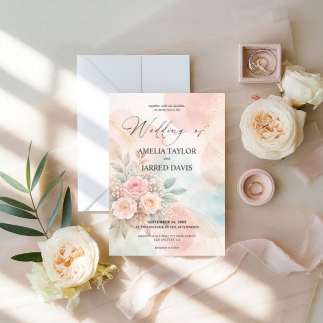 Invitación Boda de Formas Abstractas Florales Acuarela Pastel (Subido por el creador)