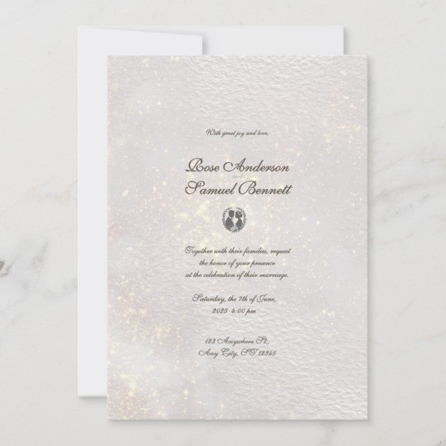 Invitación Boda de formas de acuarela de Purpurina blanco (Anverso)
