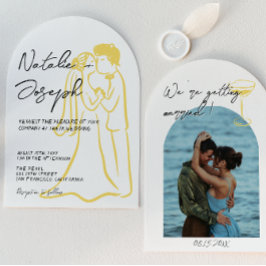 Invitación Boda de foto arqueada de verano escrita a mano