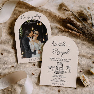 Invitación Boda de Foto Arqueada Retro Dibujada a Mano Capric
