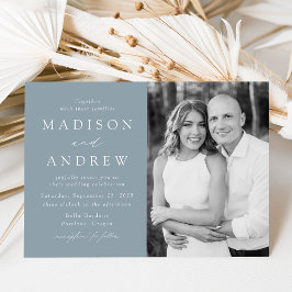 Invitación Boda de Foto Azul Polvoriento Elegante Moderno