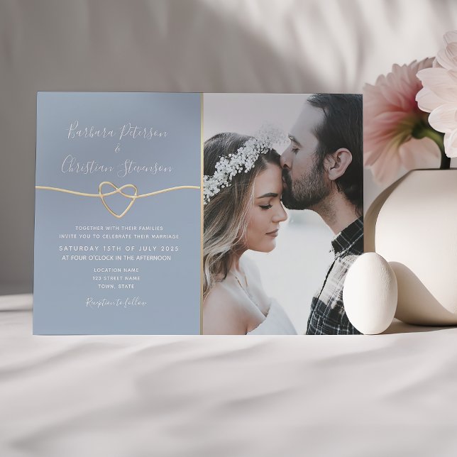 Invitación Boda de Foto Azul Polvoriento Simple Moderno (Subido por el creador)
