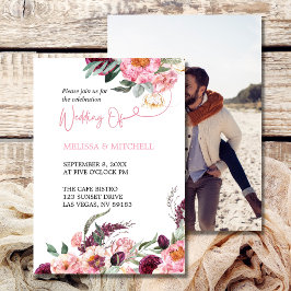 Invitación Boda de foto Boho Rubor Rosas de Borgoña Rosa