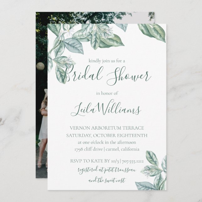 Invitación Boda de foto botánica de mita ducha de novia (Anverso / Reverso)