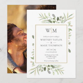 Invitación Boda de Foto Botánica de Monograma Moderno