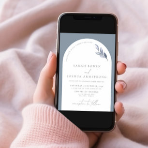 Invitación Boda De Foto Botánica Del Arco Azul Polvoriento Mo