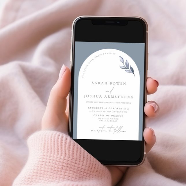 Invitación Boda De Foto Botánica Del Arco Azul Polvoriento Mo (Subido por el creador)