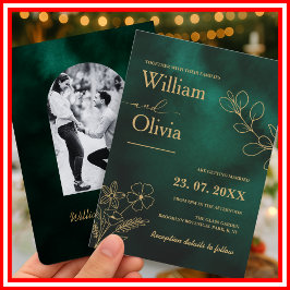 Invitación Boda de Foto Botánica Verde Esmeralda y Dorada