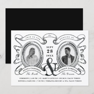 Invitación Boda de Foto Cameo Antiguo en Blanco y Negro