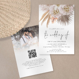 Invitación Boda de Foto Código QR Escritura Pampas Rústico Bo