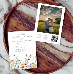 Invitación Boda de Foto Código QR Flor Silvestre Vibrante Col
