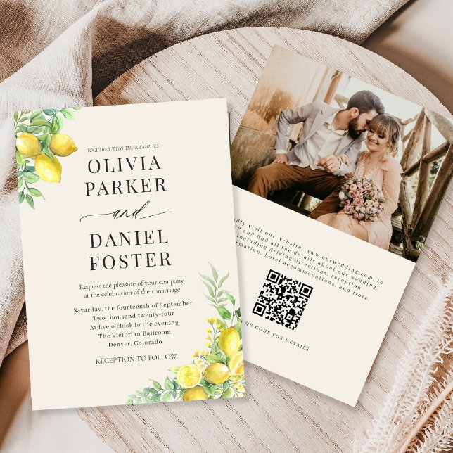Invitación Boda de Foto Código QR Limón Acuarela (Subido por el creador)