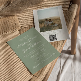 Invitación Boda de Foto Código QR Moderno Verde Boho Sage