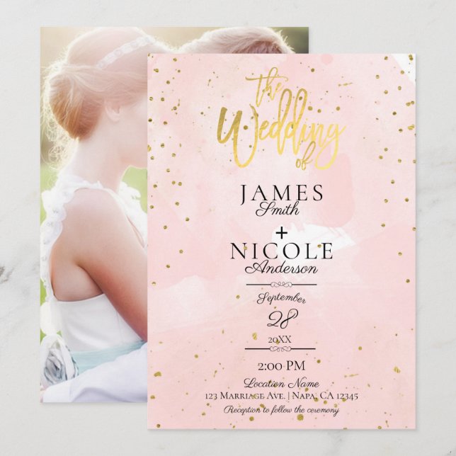 Invitación Boda de foto completa de papel de aluminio dorado  (Anverso / Reverso)