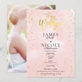Invitación Boda de foto completa de papel de aluminio dorado