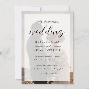 Invitación Boda de Foto con Borde de Oro Blanco y Negro Elega