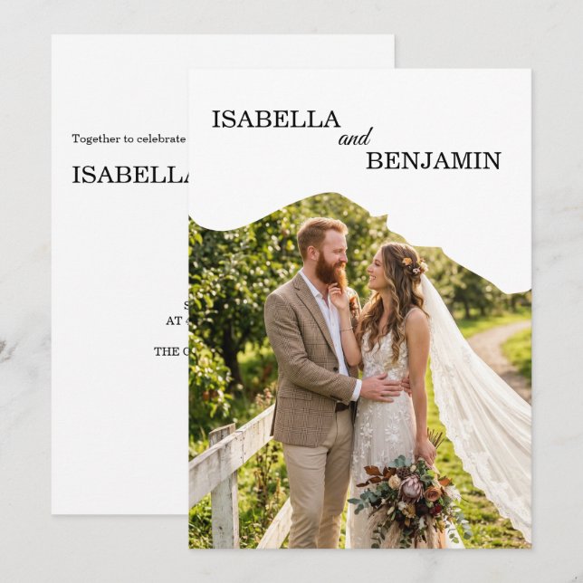 Invitación Boda de Foto con Borde Ondulado Único  (Anverso / Reverso)