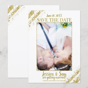 Invitación Boda de Foto con Brillo Blanco y Dorado para Guard
