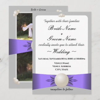 Invitación Boda de Foto con Cinta de Lavanda Suave y Perla Gr