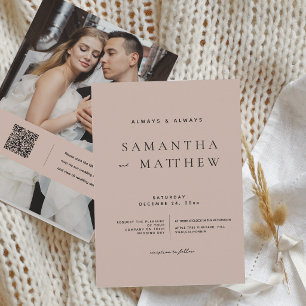 Invitación Boda de foto con código QR clásico con rubor moder