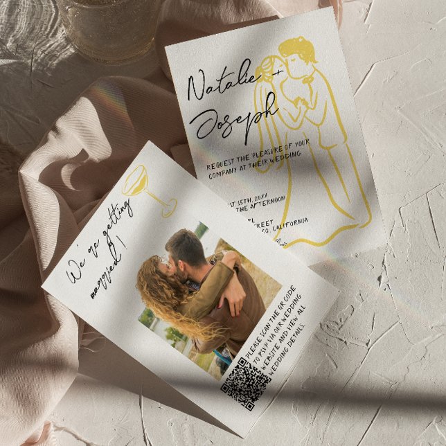 Invitación Boda de foto con código QR de verano dibujado a ma (Subido por el creador)