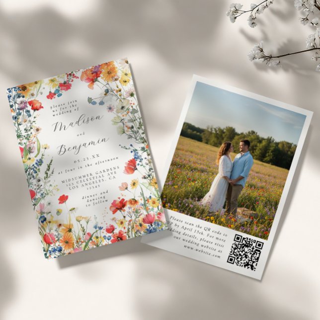 Invitación Boda de foto con código QR floral en negrita (Subido por el creador)