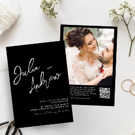 Invitación Boda de foto con código QR minimalista en blanco y