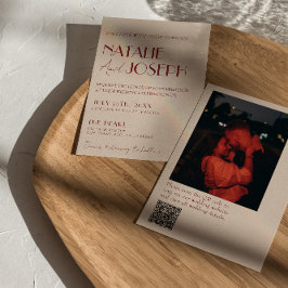 Invitación Boda de foto con código QR moderno caprichoso rojo