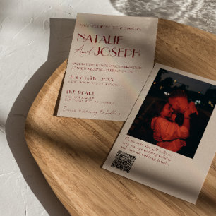 Invitación Boda de foto con código QR moderno caprichoso rojo