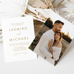 Invitación Boda de Foto con Escritura Dorada Minimalista Mode