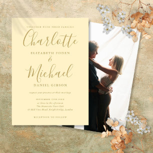 Invitación Boda de foto con escritura en amarillo y dorado de