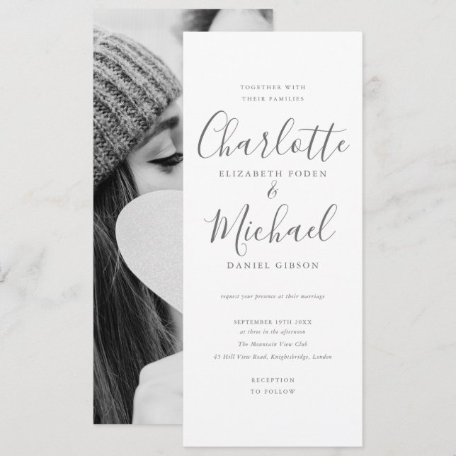 Invitación Boda de foto con firma moderna (Anverso / Reverso)