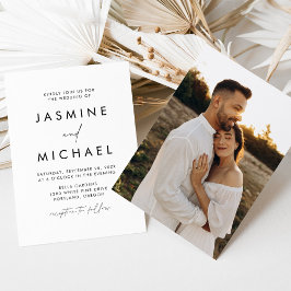 Invitación Boda de Foto con Letra Negra Minimalista Moderna